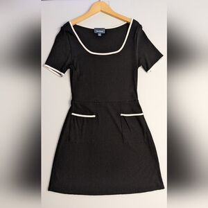 Black with White Piping Skater Dress, Size XS